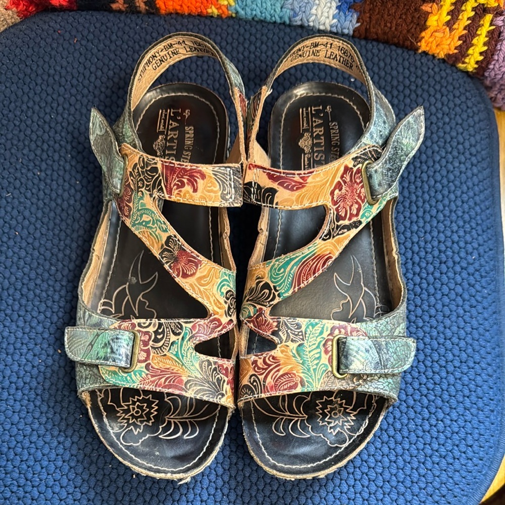 Spring step , L’ARTISTE , multi colored leather sandals. Euro size 41.